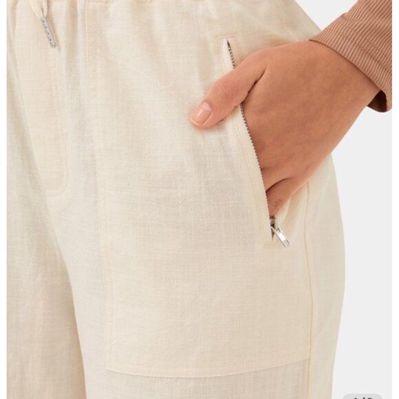 New Halara High Waisted Drawstring Casual Cotton Pants Sz M Womens Cream Side Zi - Picture 5 of 8